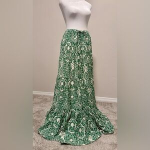 Green and White Patterned Maxi Skirt